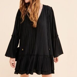 Free People Can’t Help It Black Long Sleeve Mini Dress